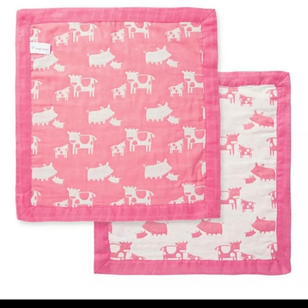 NEW ANGEL DEAR 100% Cotton Jacquard Burp Cloth - Farm Animals - Pink/White